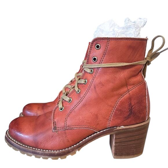 Frye RARE Vintage Red Leather Sabrina Lace Up Boots Size 7 - Picture 1 of 11